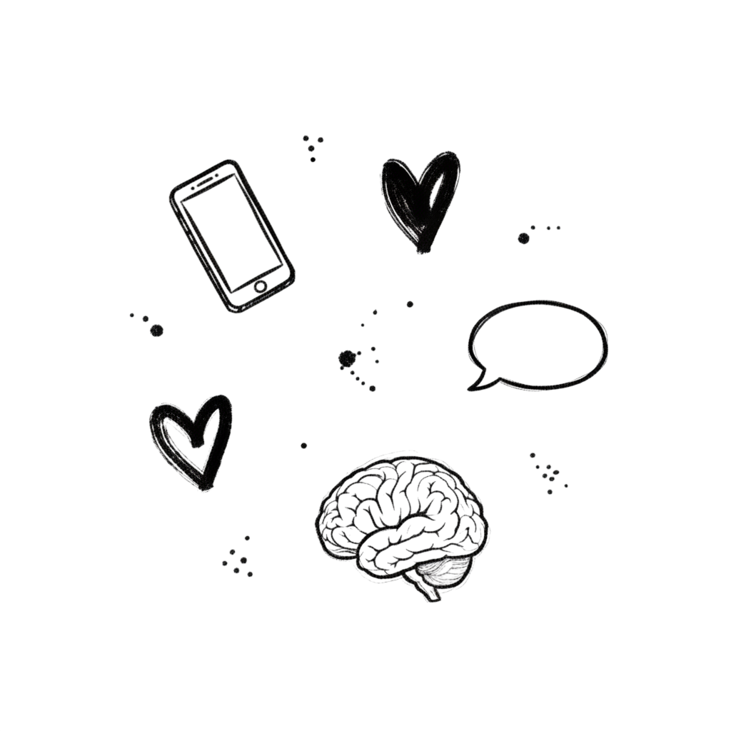 Doodles of phones, hearts, brains