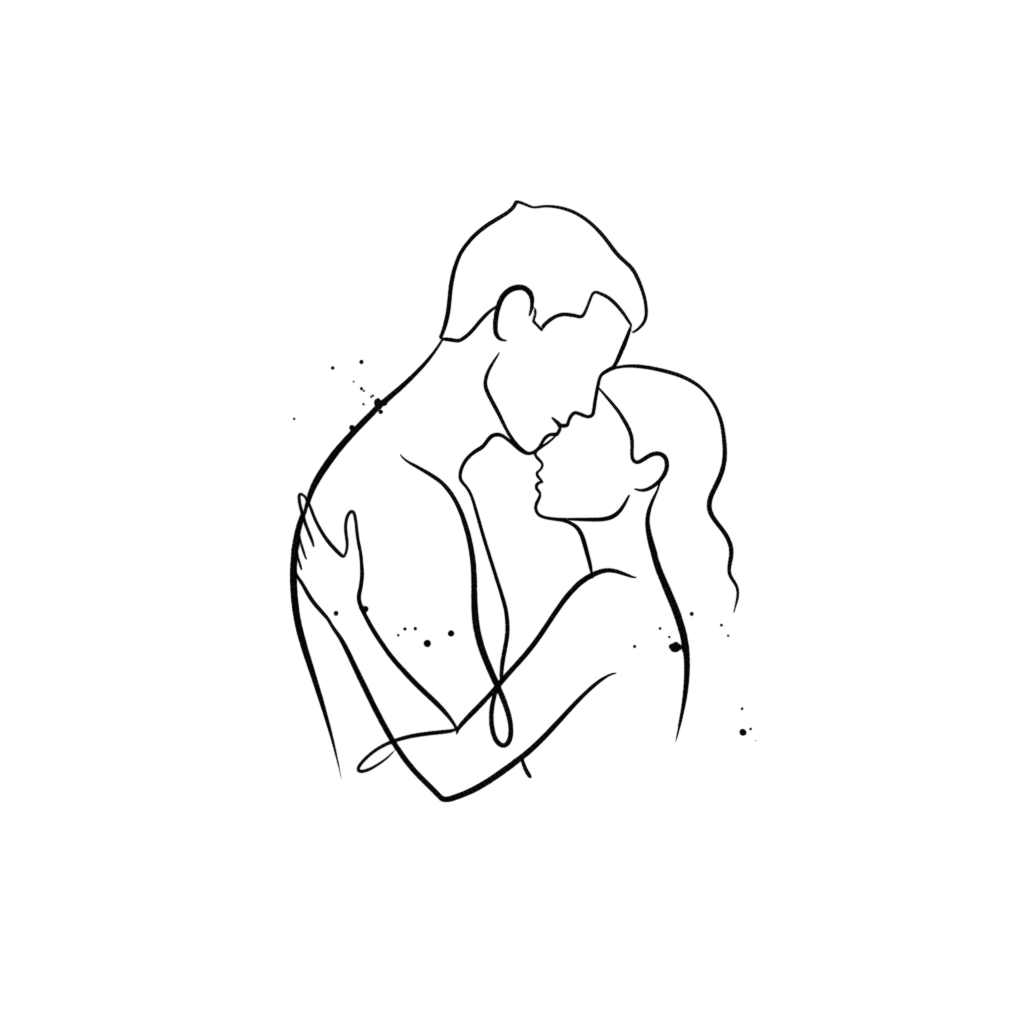 Silhouettes leaning toward each other