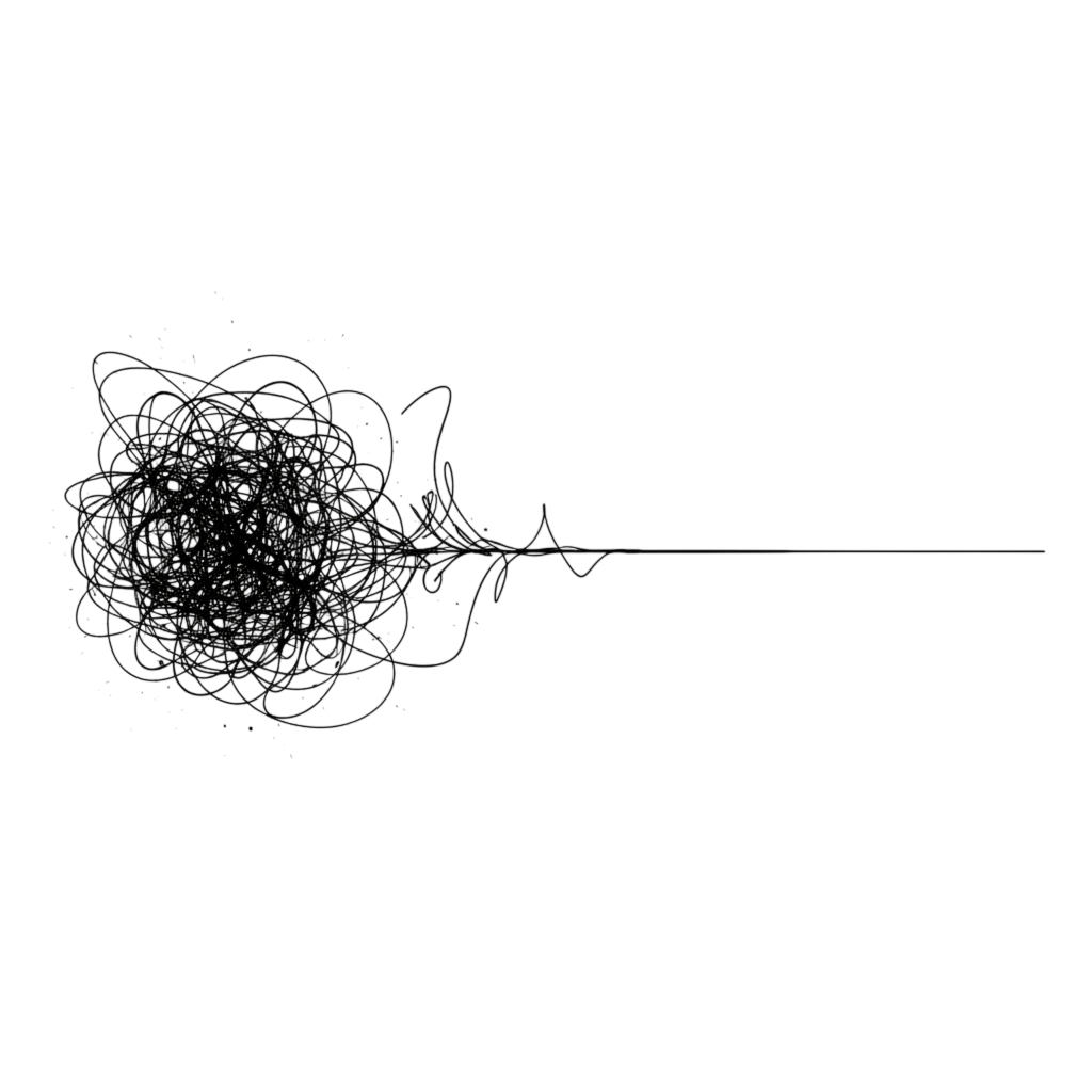 Person with tangled thoughts unwinding